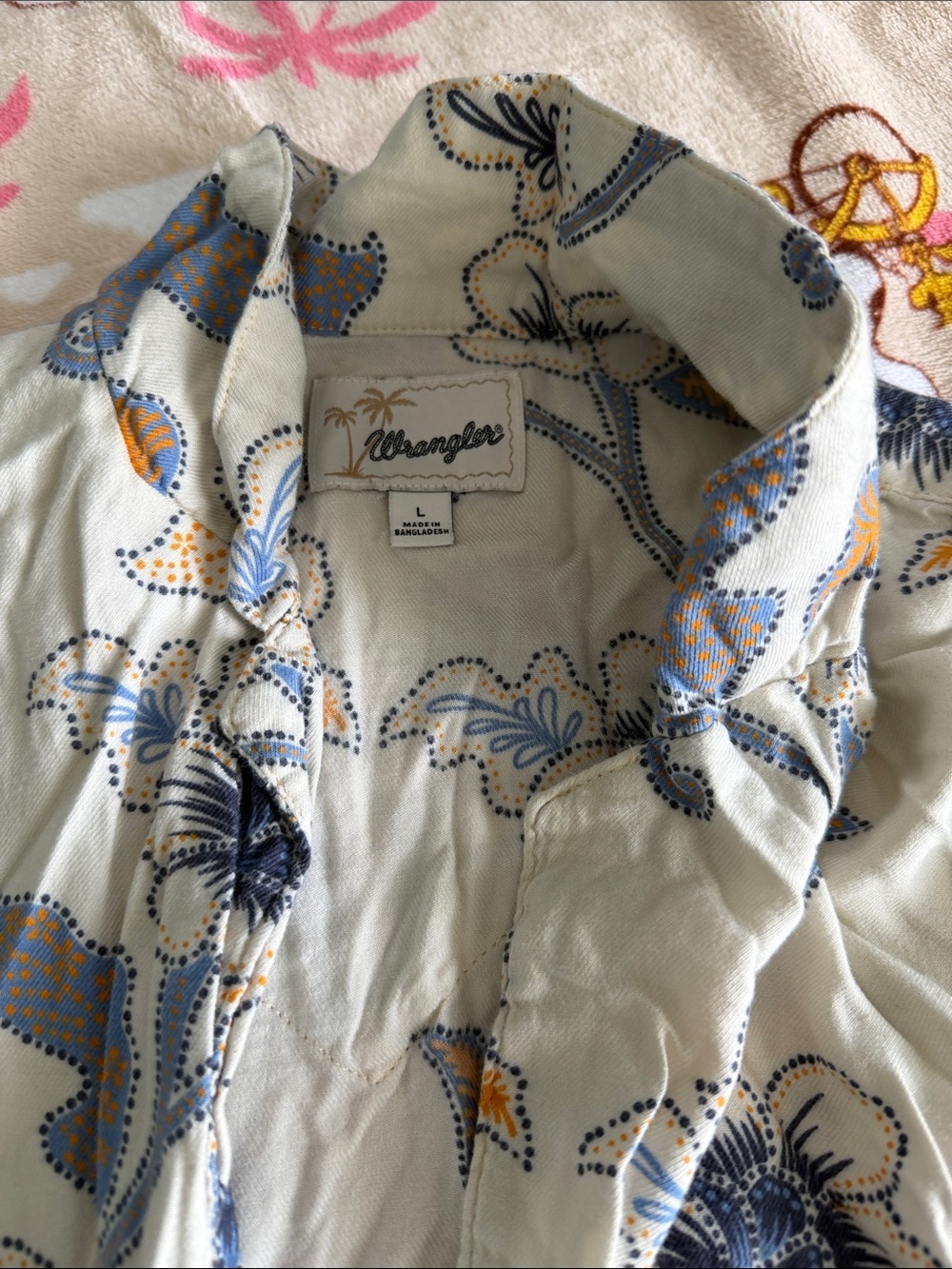 Wrangler Country Western Floral Short-Sleeve Button Shirt Cream Beach Cruise - Picture 4 of 8